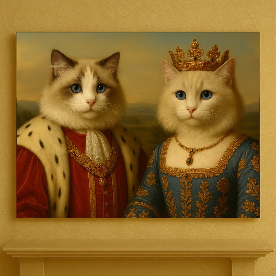 Horizontal pair - Renaissance cat canvas
