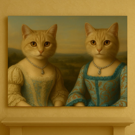 Horizontal pair - Renaissance cat canvas