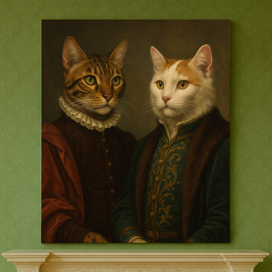 Vertical pair - Renaissance cat canvas